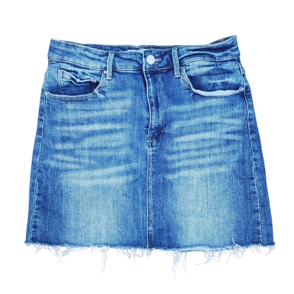 RISEN JEANS denim mini skirt, frayed/raw hem, size L - Picture 1 of 6